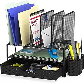 Simple 

Houseware Mesh Desk Organizer with Sliding Drawer, Double Tray and 5 Upright Sections, Black - HD Photos